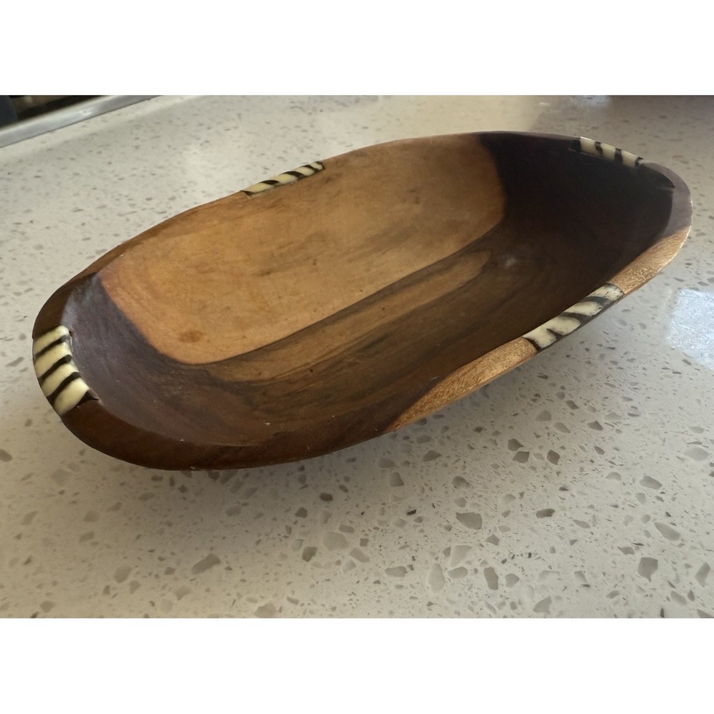 Vintage African Made 7.5"  Wooden Bowls with Inlay